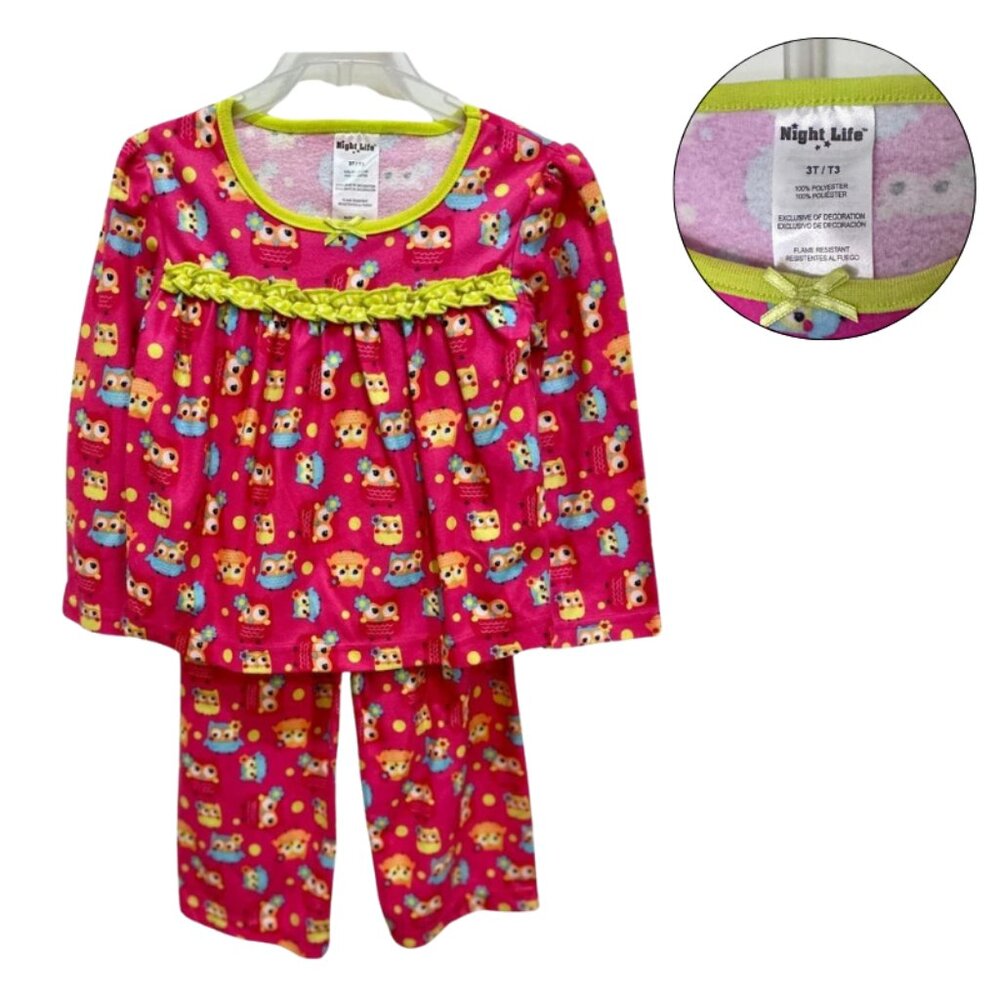 Night Life Owl Pajama Set Pink 3T NWT